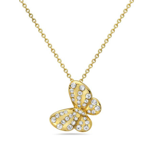 14k 15x11mm butterfly necklace with 17 diamonds 0.10ct & 20 white sapphires 0.38ct 18 inches