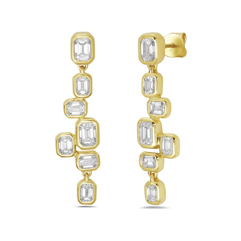 14KY 29mm drop earrings with 14 emerald cut diamonds 1.78ct tw 4.4