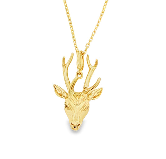 14KY Sika deer pendant with 2 diamonds 0.018ct on 18 inch cable chain
