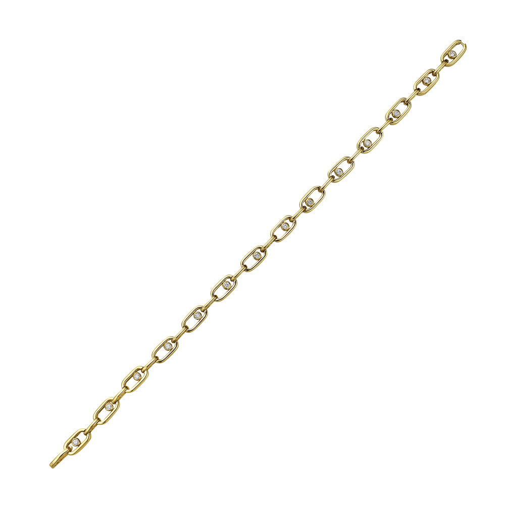 14KY GOLD MOVING DIAMOND LINK BRACELET WITH 14 DIAMONDS 0.03CT 7 INCHES