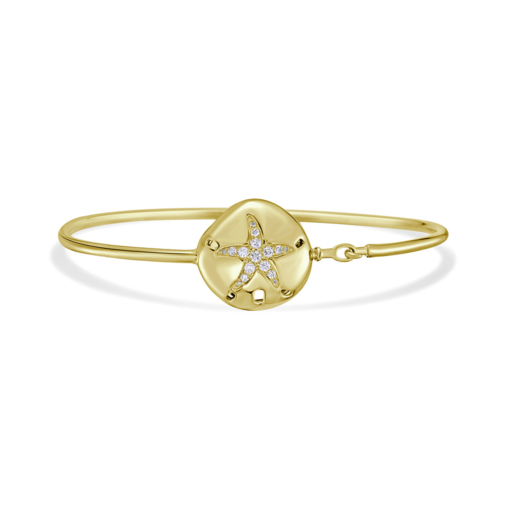 14k 16mm sand dollar & starfish flexible bangle with 16 diamonds 0.155ct