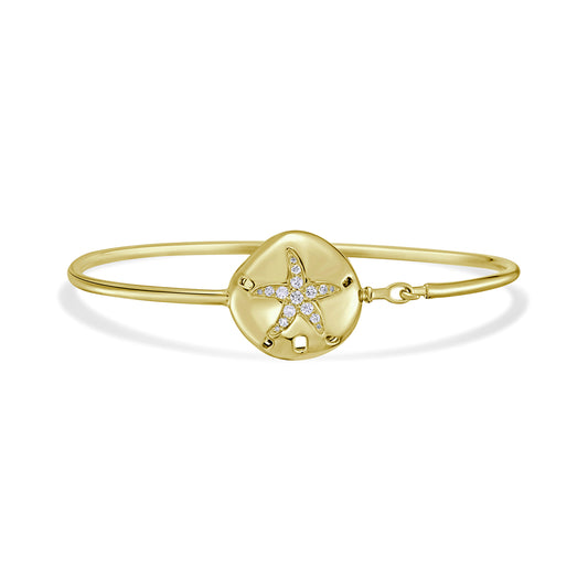 14k 16mm sand dollar & starfish flexible bangle with 16 diamonds 0.155ct
