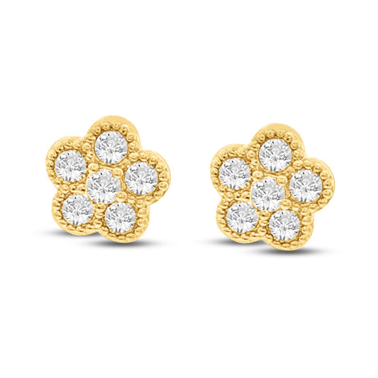 14KY Flower earrings with 12 diamonds 0.34ct