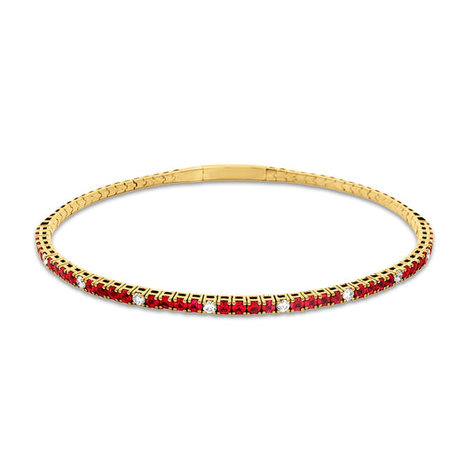 14ky 2mm flexible flexible bangle with diamonds 0.33ct & rubies 1.56ct