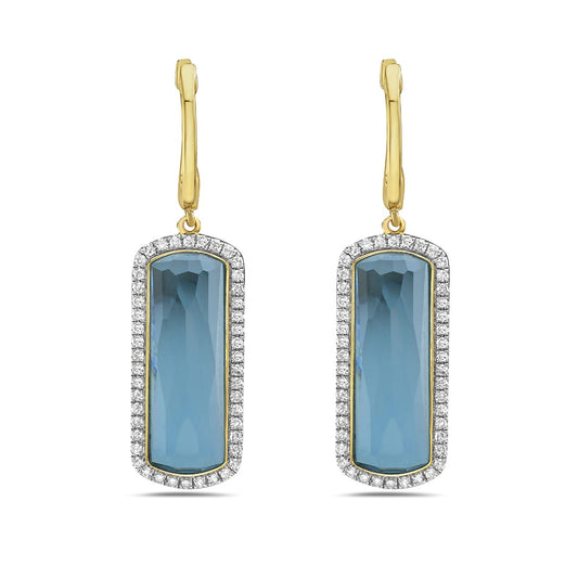 14K 21X9MM RECTANGLE SHAPE BLUE TOPAZ  EARRINGS WITH 92 DIAMONDS 0.40CT