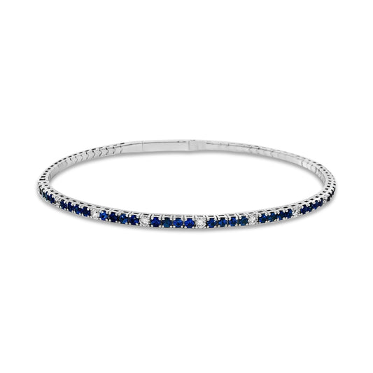 14kw 2mm flexible bangle with diamonds 0.35ct & blue sapphires 1.42ct