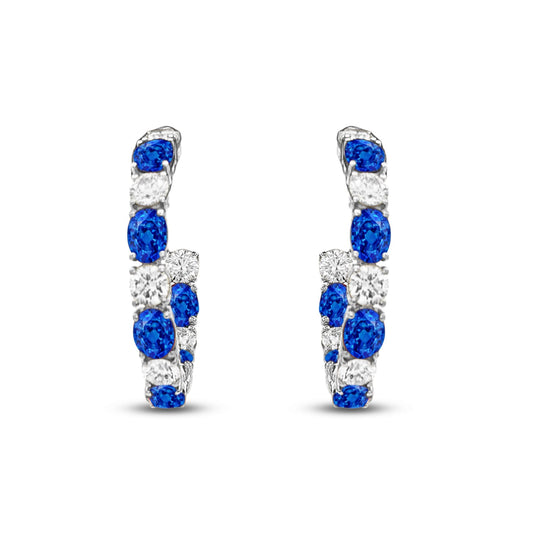 14k 3mm hoop earrings with diamonds 1.26ct & blue sapphires 2.70ct