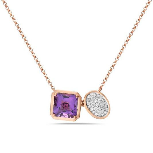 14k 19x10mm necklace with 31 diamonds 0.22ct & amethyst 2.25ct 18 inches