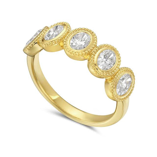 14ky band with 5 oval diamonds 1ct