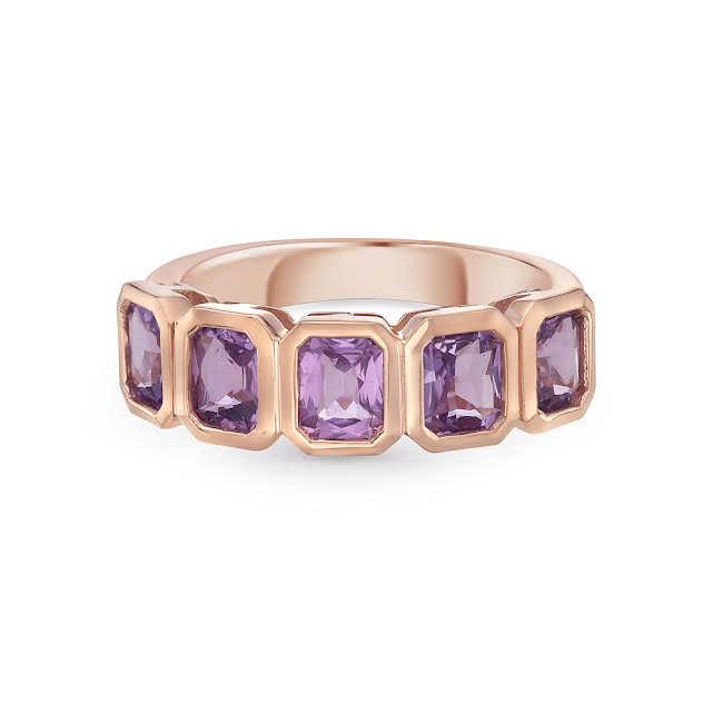 14k 6.5mm band with 5 fancy purple sapphires 2.16ct
