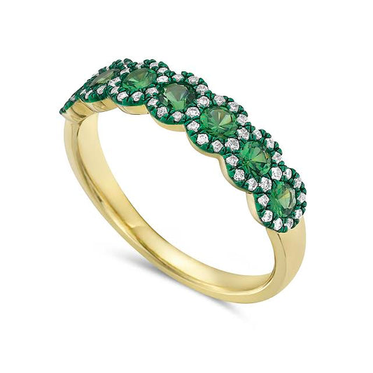 14k 5mm band with 58 diamonds 0.20ct & 7 green garnets 0.66ct