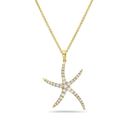 14k 33mm starfish pendant with 34 diamonds 0.63ct on 18 inches cable chain