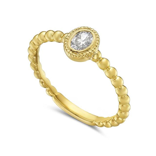 14ky beaded band with 1 oval diamond 0.20ct