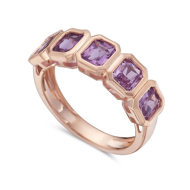 14k 6.5mm band with 5 fancy purple sapphires 2.16ct