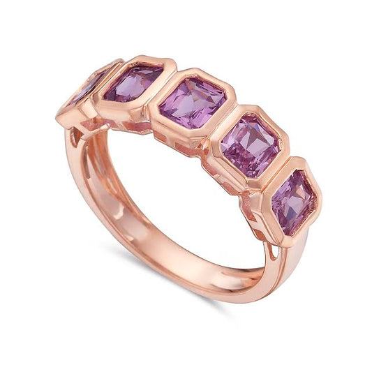 14k 6.5mm band with 5 fancy purple sapphires 2.16ct