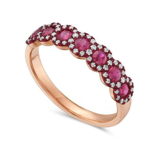 14ky 5mm band with 58 diamonds 0.20ct & 7 rubies 0.55ct