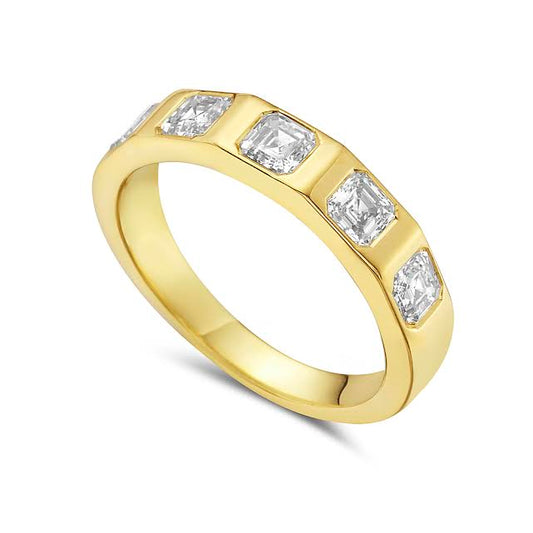 14k band with 5 asscher cut diamonds 1ct