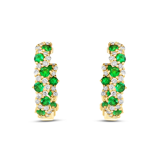 18mm hoop earring with diamonds 0.52ct & emeralds 0.84ct