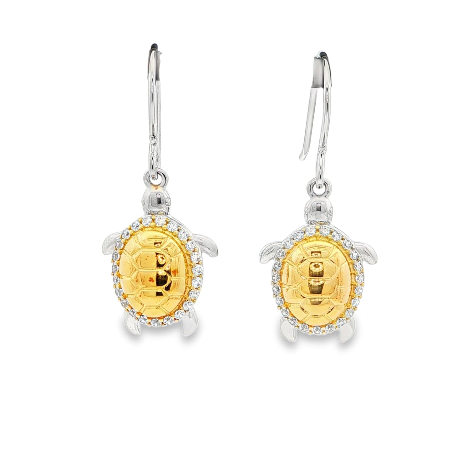 20mm x 11mm Sterling silver and gold plate turtle earrings