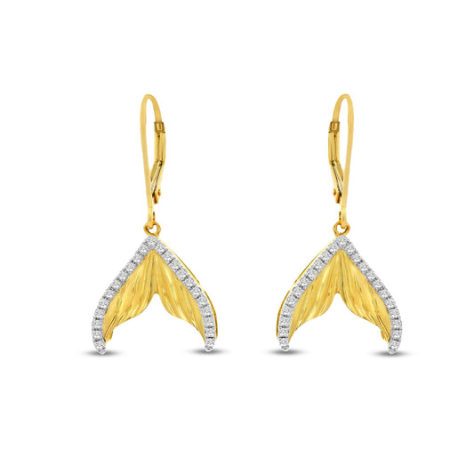 14KY Mermaid tail drop lever back earrings 46 diamonds 0.23ct