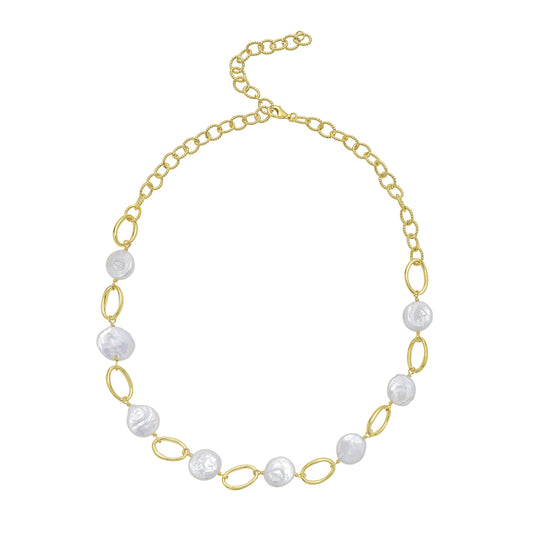 18 inch gold plated sterling silver round white shell and loop choker with extender