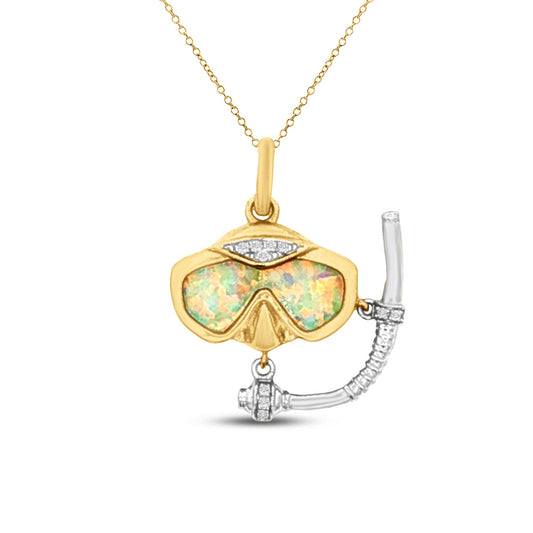 14K 17x15mm opal snorkel pendant with 10 diamonds 0.04ct on 18 inches chain