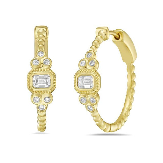 14k hoop earrings with 2 ec diamonds 0.36ct & 12 rd diamonds 0.14ct t.w. 0.50ct