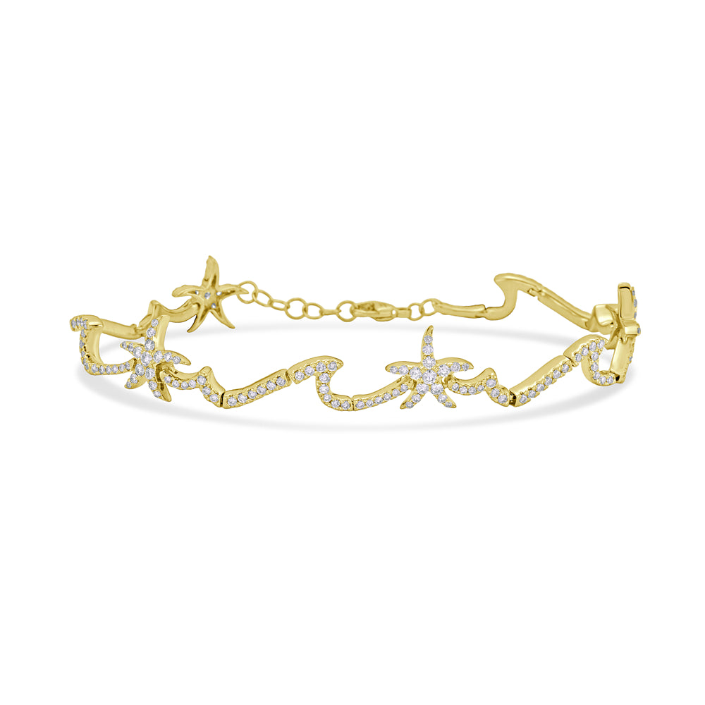 14K Gold Star Fish Link Bracelet, 7 inches with 176 Round Diamonds 1.700ct