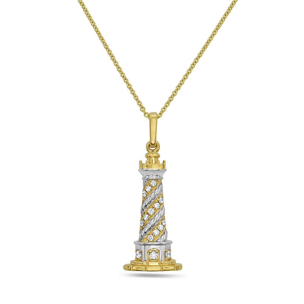 14ky 22x11mm lighthouse pendant with 15 diamonds 0.13ct on 18 inches cable chain