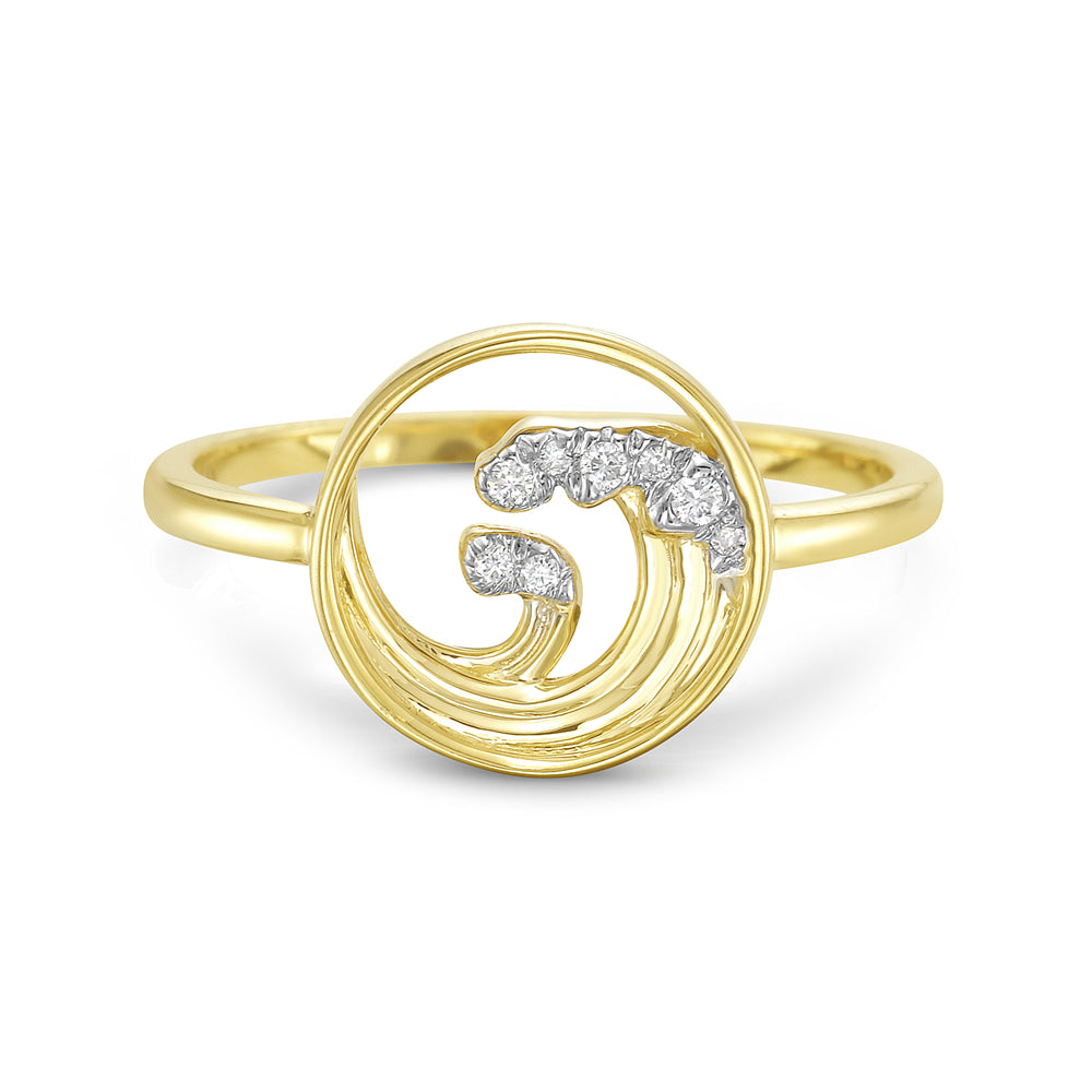 14k 10.5mm wave ring with 8 diamonds 0.04ct 5.5