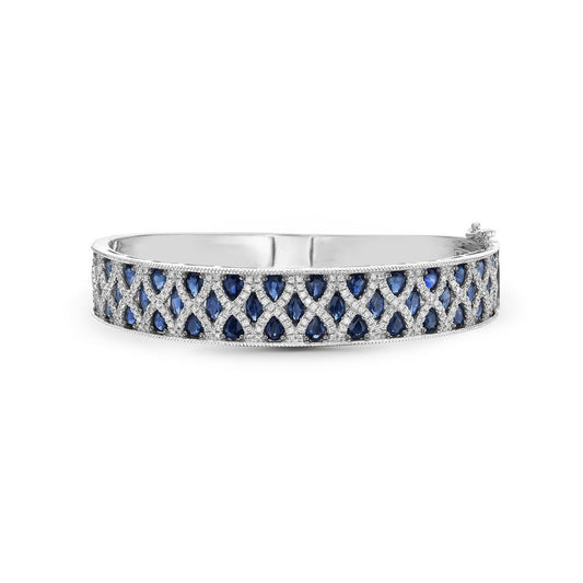 14K BANGLE WITH 252 DIAMONDS 1.26CT, 13 MARQUISE SAPPHIRES 2.35CT & 28 PEAR SHAPED SAPPHIRES 5.94CT, 12MM WIDE