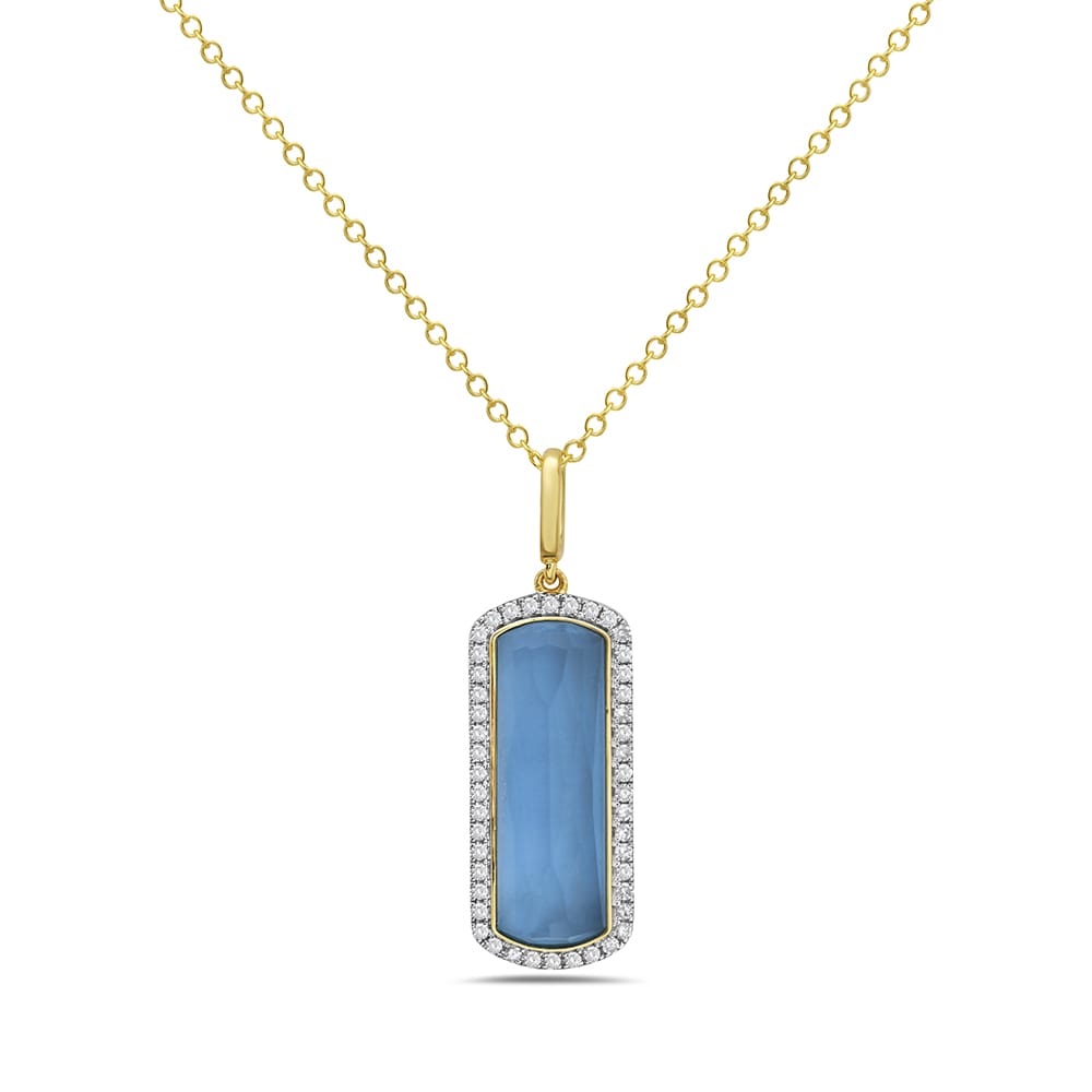 14K 21X9MM RECTANGLE SHAPE BLUE TOPAZ DOUBLET PENDANT WITH 46 DIAMONDS 0.20CT ON 18 INCHES 1.4G CABLE CHAIN