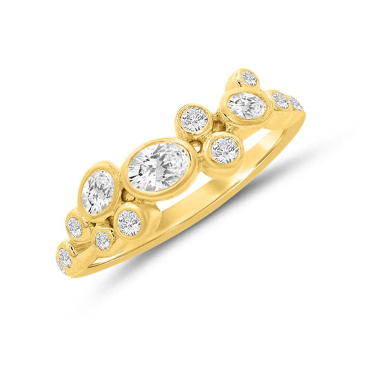 14k ring with 10 round diamonds 0.18ct & 3 oval 0.30ct  t.w. 0.48ct
