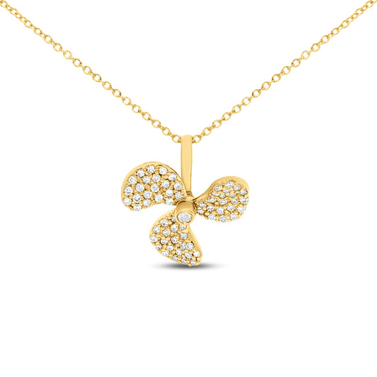 14ky 11mm propeller pendant with with 64 diamonds 0.22ct on 18 inches cable chain