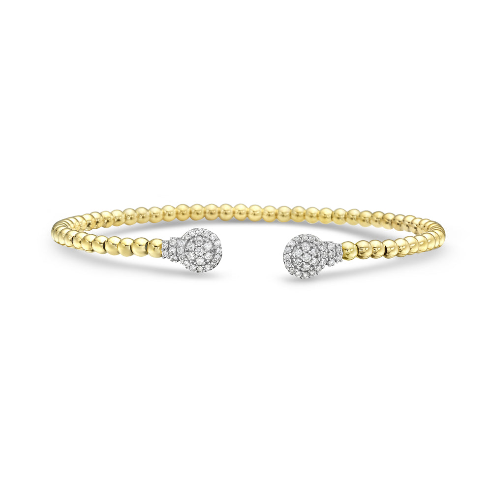 14KY GOLD ITALIAN MADE FLEXIBLE TWISTED CUFF SET WITH DIAMONDS 0.63CT