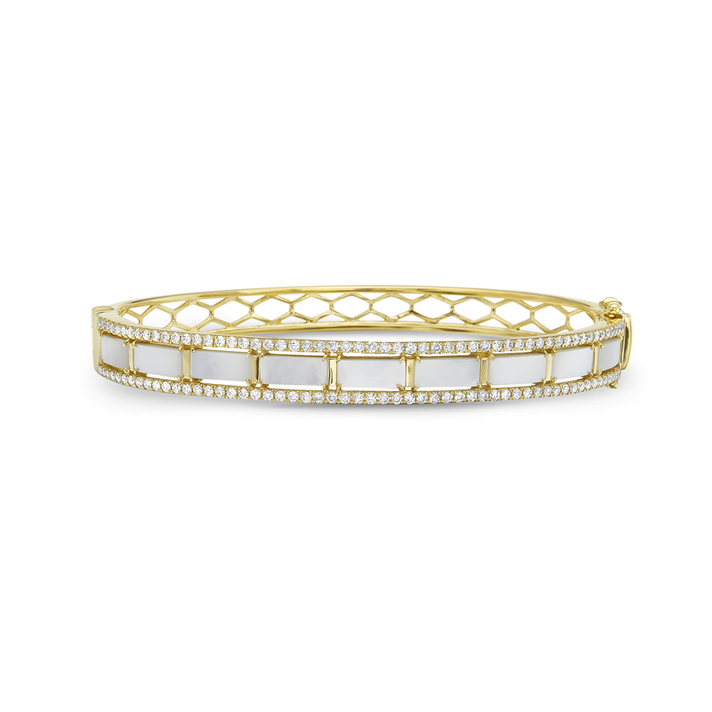 14K 7MM WIDE BRACELET WITH INLAID MOTHER OF PEARL AND 110 DIAMONDS 0.79CT