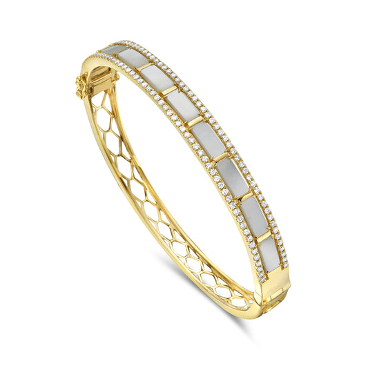 14K BRACELET WITH INLAID MOTHER OF PEARL AND 110 DIAMONDS 0.79CT, 7MM WIDE