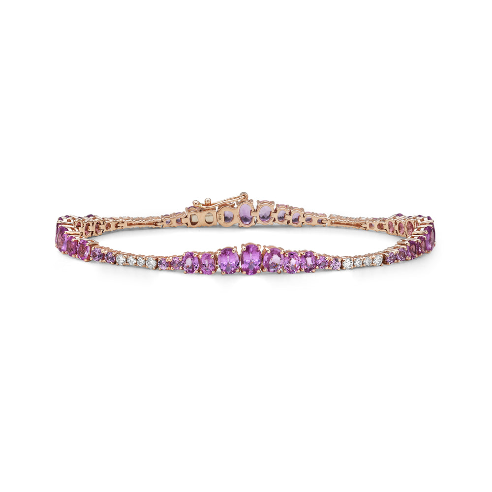 14KR LINK BRACELET WITH 16 DIAMONDS 0.54CT, 16 ROUND PINK SAPPHIRE 1.19CT & 28 OVAL PINK SAPPHIRE 8.60CT 7 INCHES