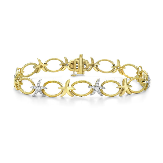 14K 11X9MM OVAL LINK & STARFISH BRACELET WITH 66 DIAMONDS 0.75CT 7.25 INCHES WRIST