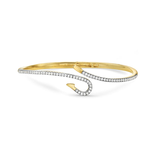 14k 15mm wide fishhook bangle with 68 diamonds 0.70ct