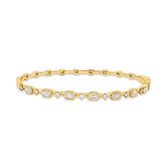 14KY 3.5mm Bangle with 8 round diamonds 0.26ct, 7 emerald cut diamonds 0.94ct total wt 1.20ct