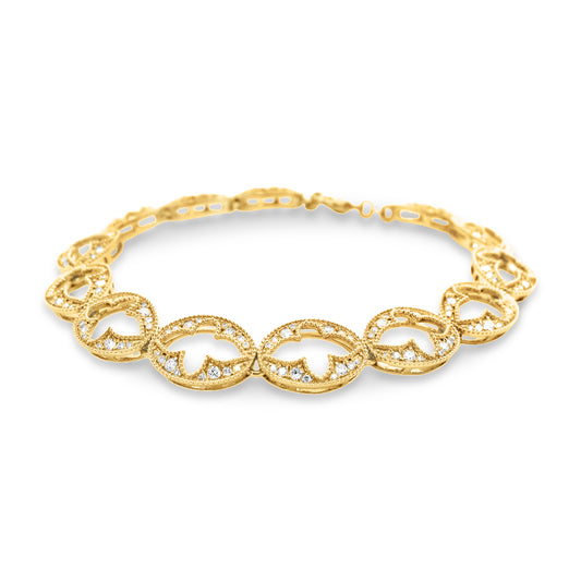 14KY 10mm Flower motif bracelet with 208 round diamonds 1.58ct