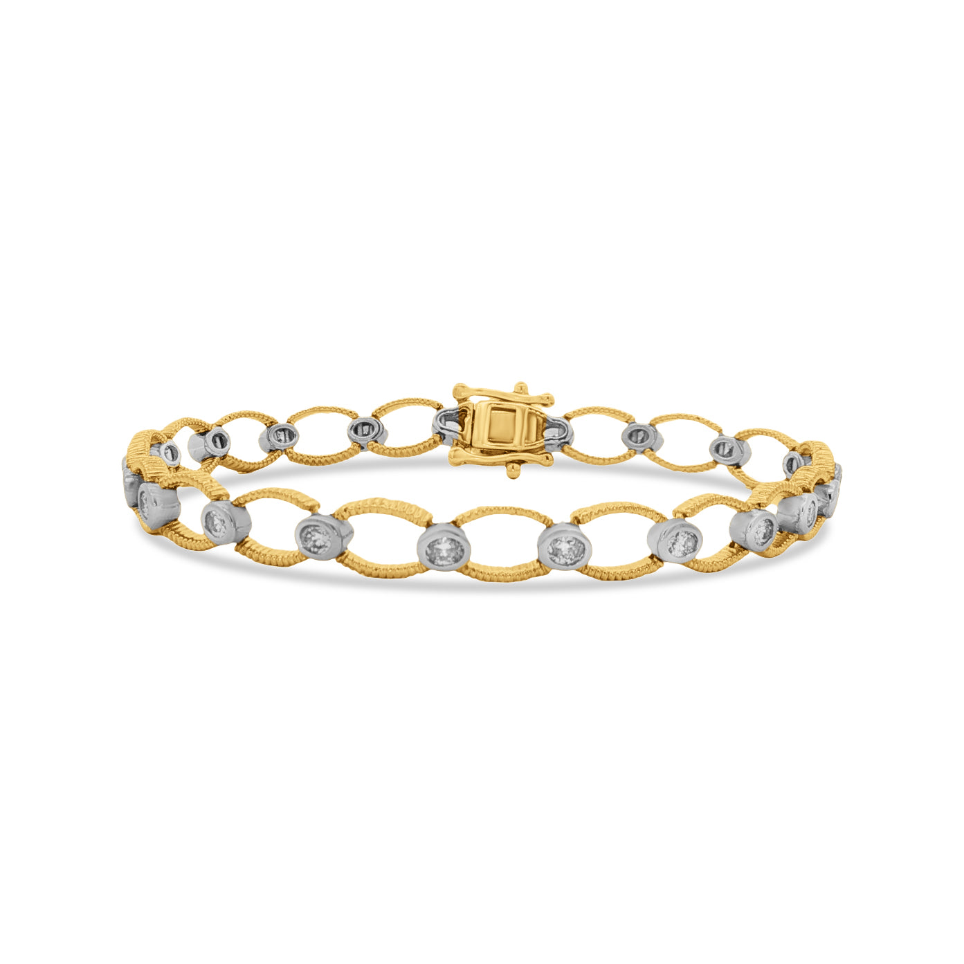 14K Diamond 12mm link 7 inch bracelet with 21 oval shaped diamonds totaling 1.12ct.