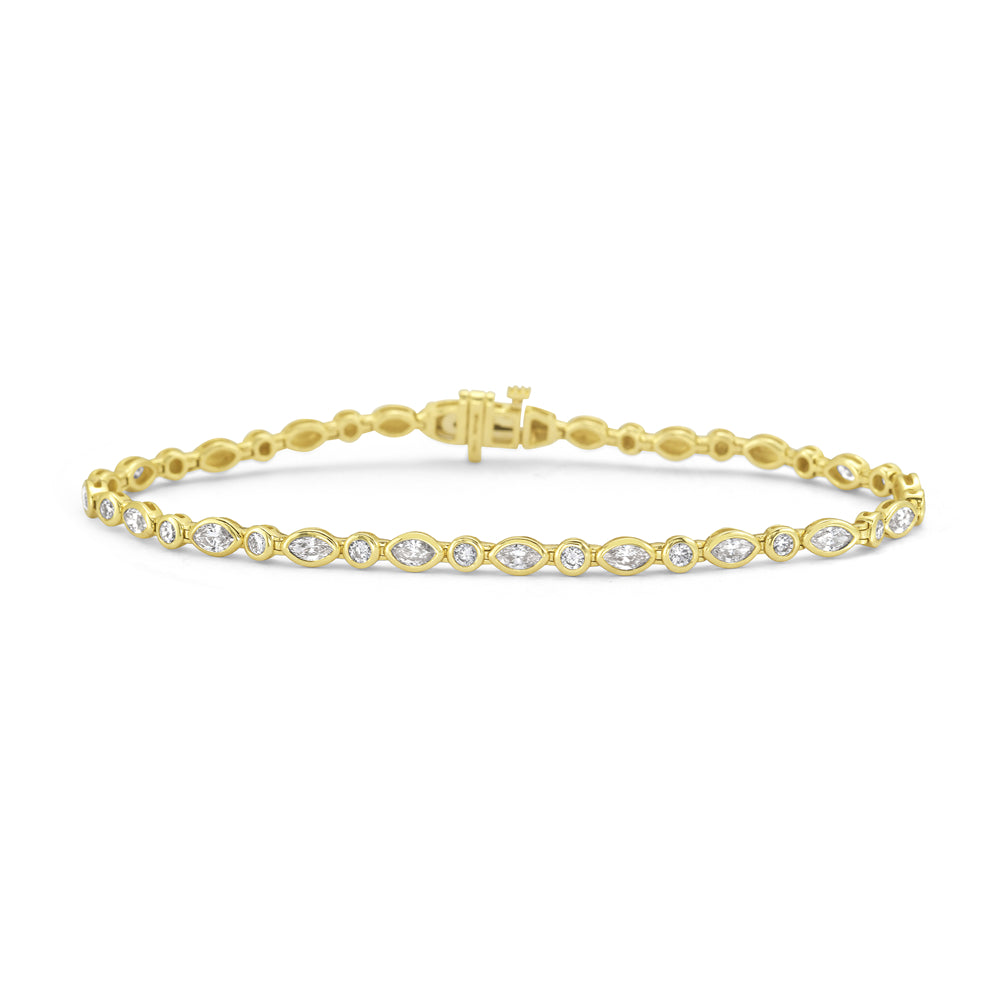 14k 3mm link bracelet with 13 marquise diamonds 1.12ct & 12 round 0.44ct t.w. 1.56ct 7 inches wrist