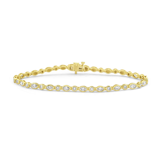 14k 3mm link bracelet with 13 marquise diamonds 1.12ct & 12 round 0.44ct t.w. 1.56ct 7 inches wrist
