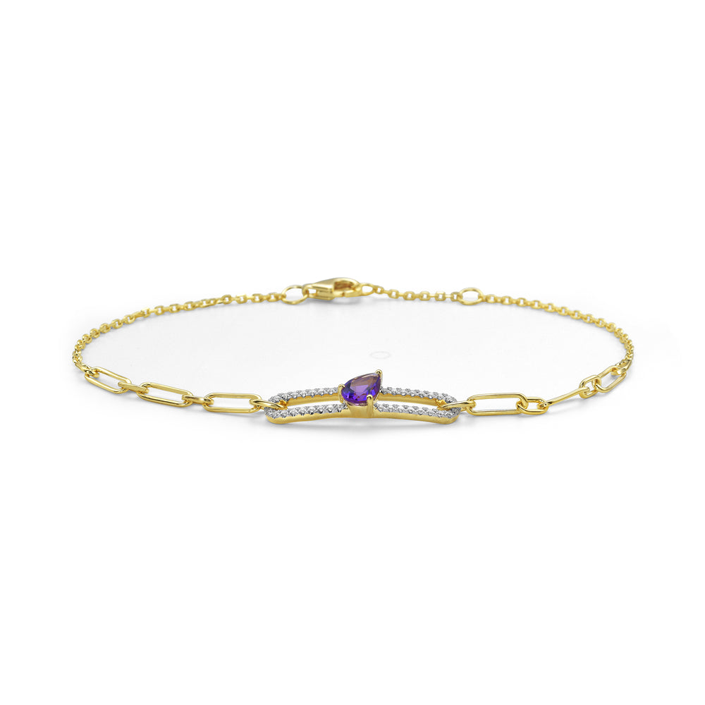 14KY bracelet with 1 amethyst 0.39ct and 37 diamonds 0.15ct tw 5.5