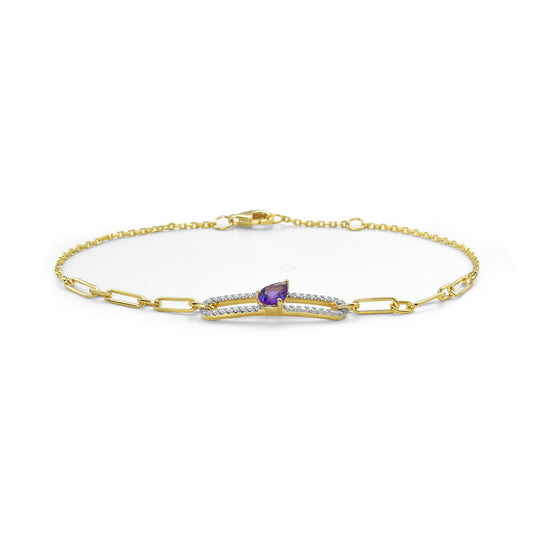 14KY bracelet with 1 amethyst 0.39ct and 37 diamonds 0.15ct tw 5.5
