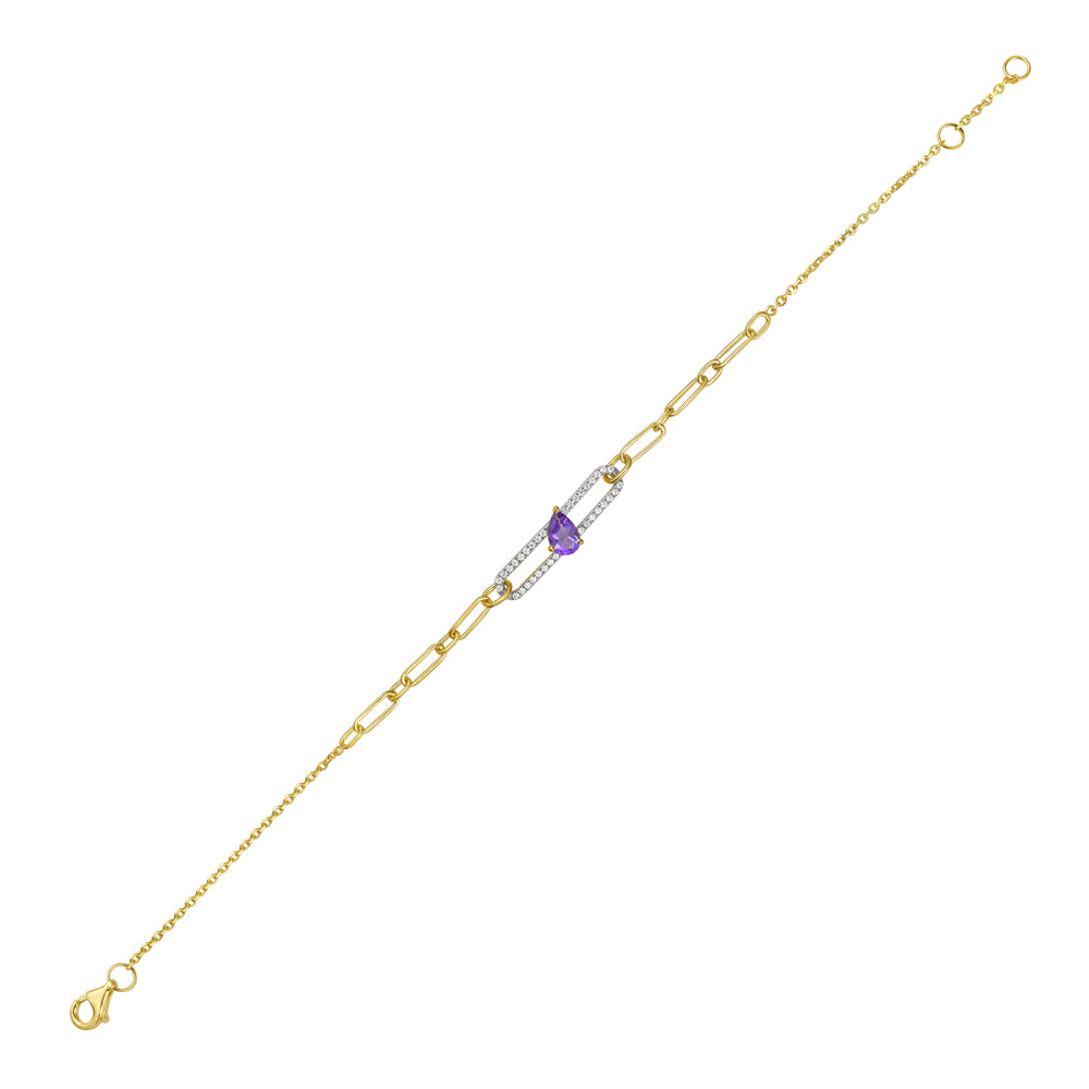 14KY bracelet with 1 amethyst 0.39ct and 37 diamonds 0.15ct tw 5.5