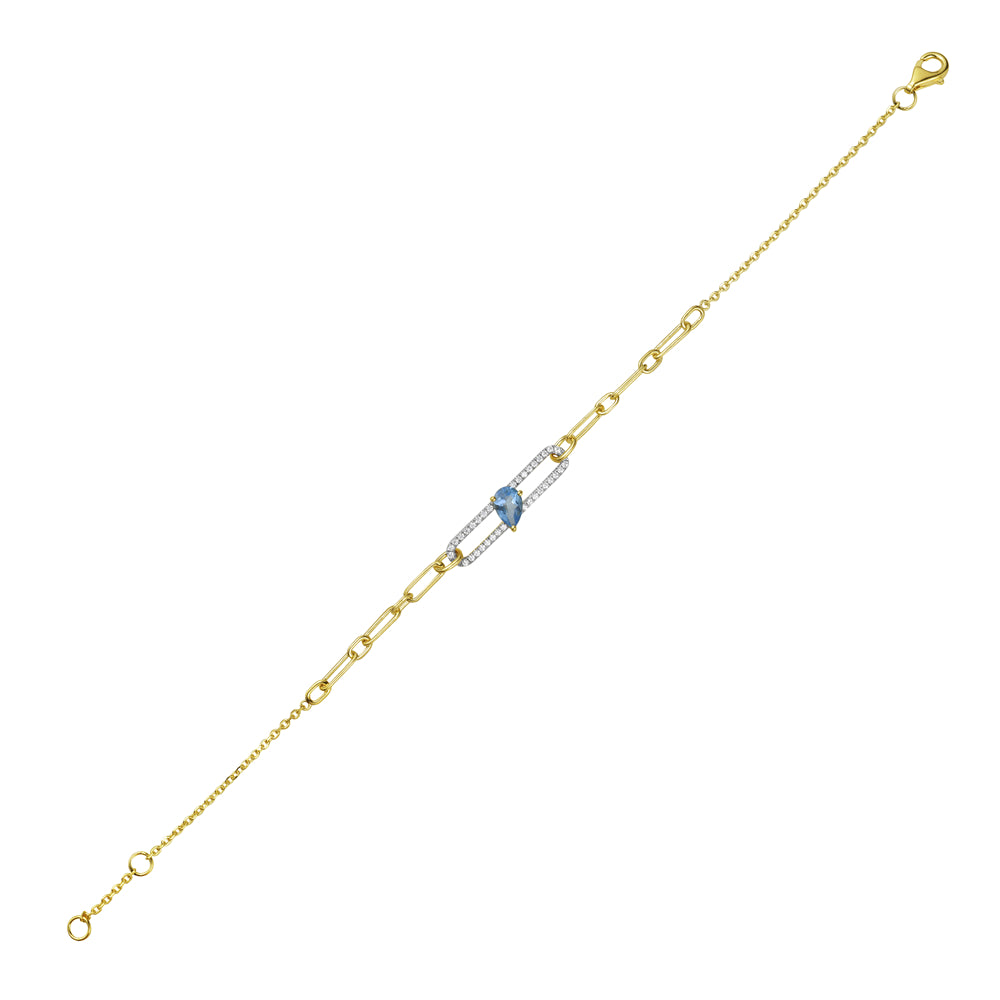 14KY bracelet with 1 blue topaz 0.47ct and and 37 diamonds 0.15ct tw 5.5