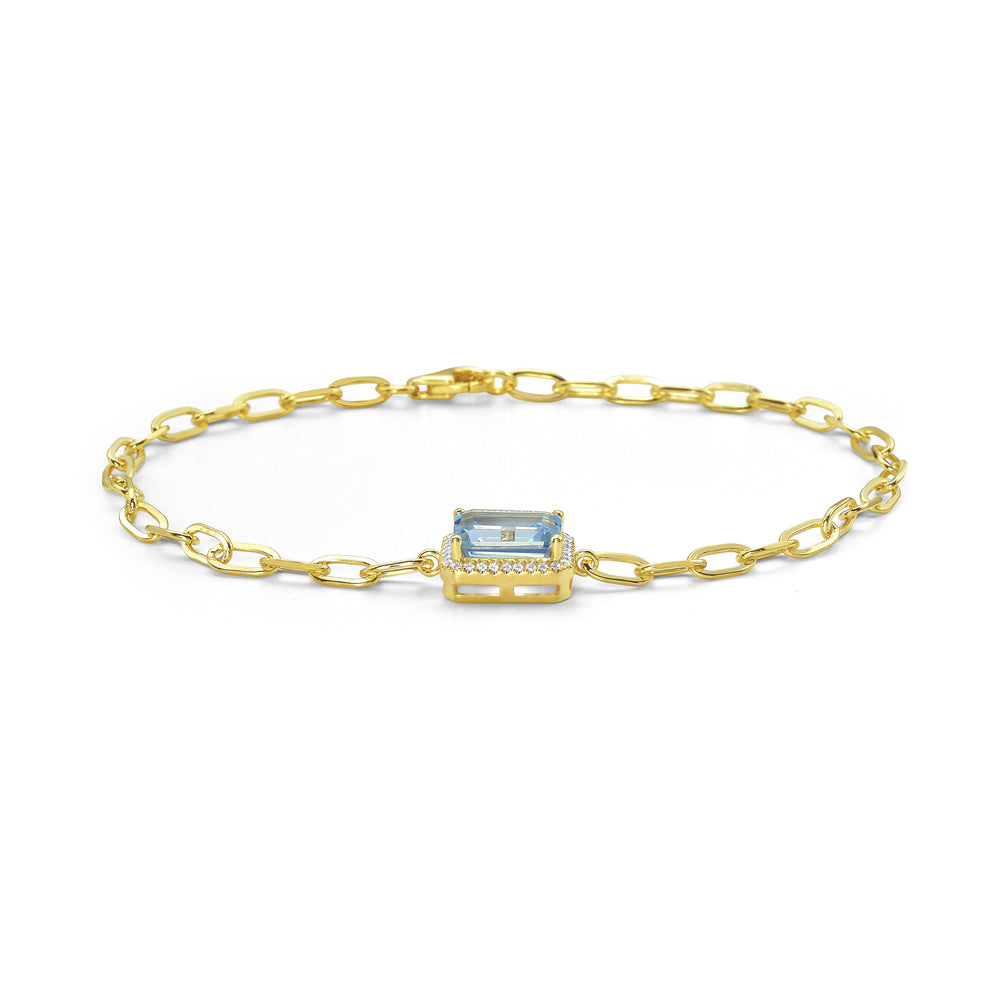 14KY bracelet with 1 sky blue topaz 2.03ct an 32 diamonds 0.10ct tw 5.5